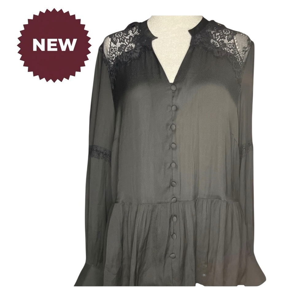 YAS Elegant Black Lace Women's Long Sleeve Top Size Large New